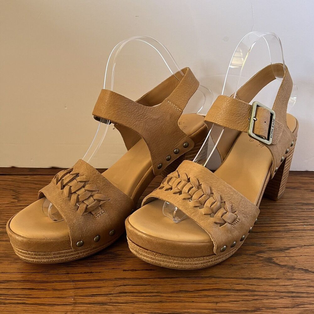 Kork-Ease Pasilla Platform Sandals Womens 9 Tan Leather Block Heel Clogs K61241